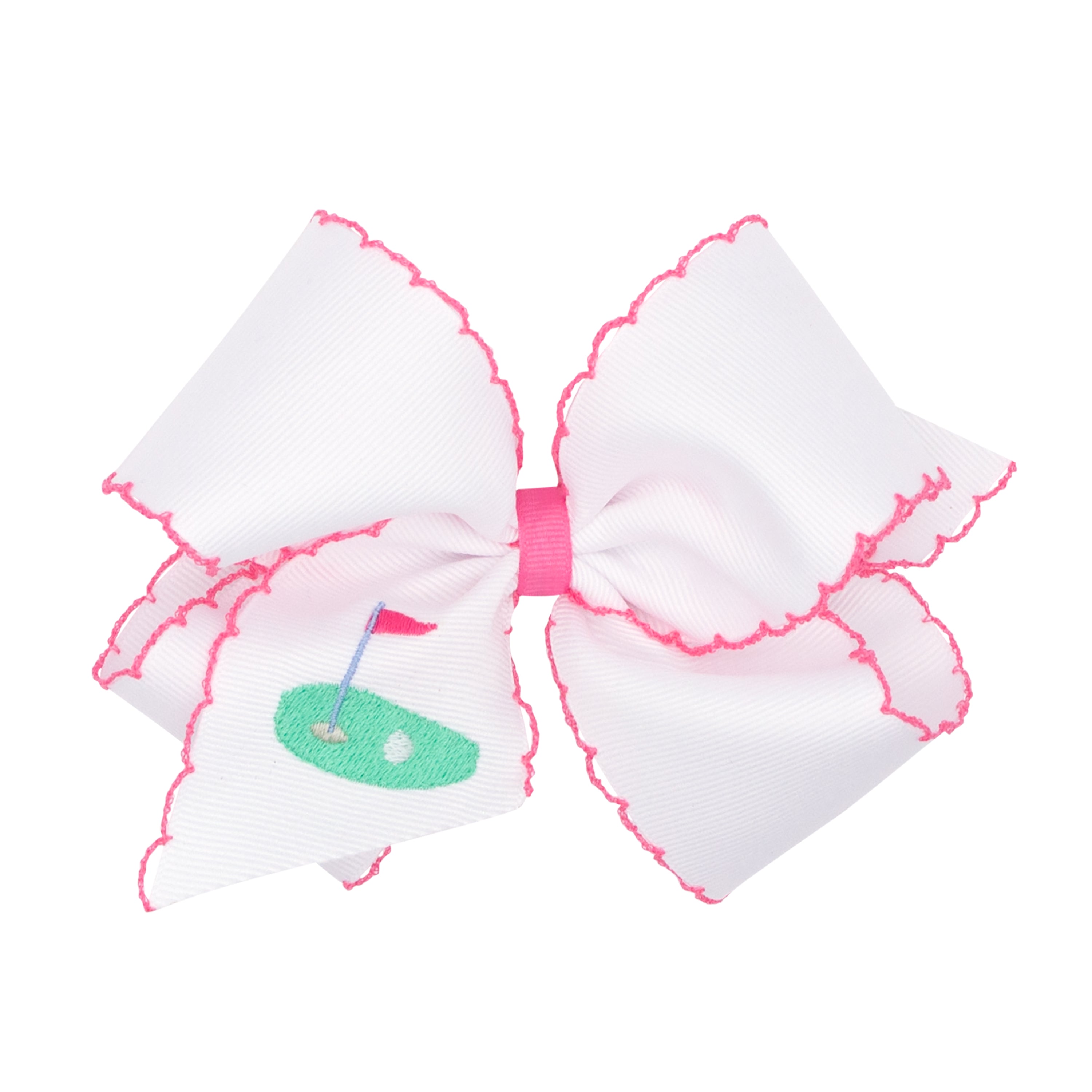 Medium Grosgrain Hair Bow with Moonstitch Edge - Golf/Pink from Anderson Parker