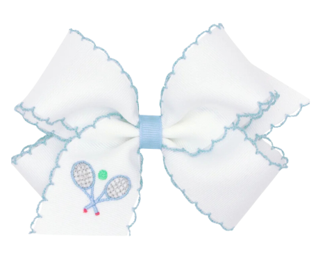 Medium Grosgrain Hair Bow with Moonstitch Edge - Tennis/Blue from Anderson Parker