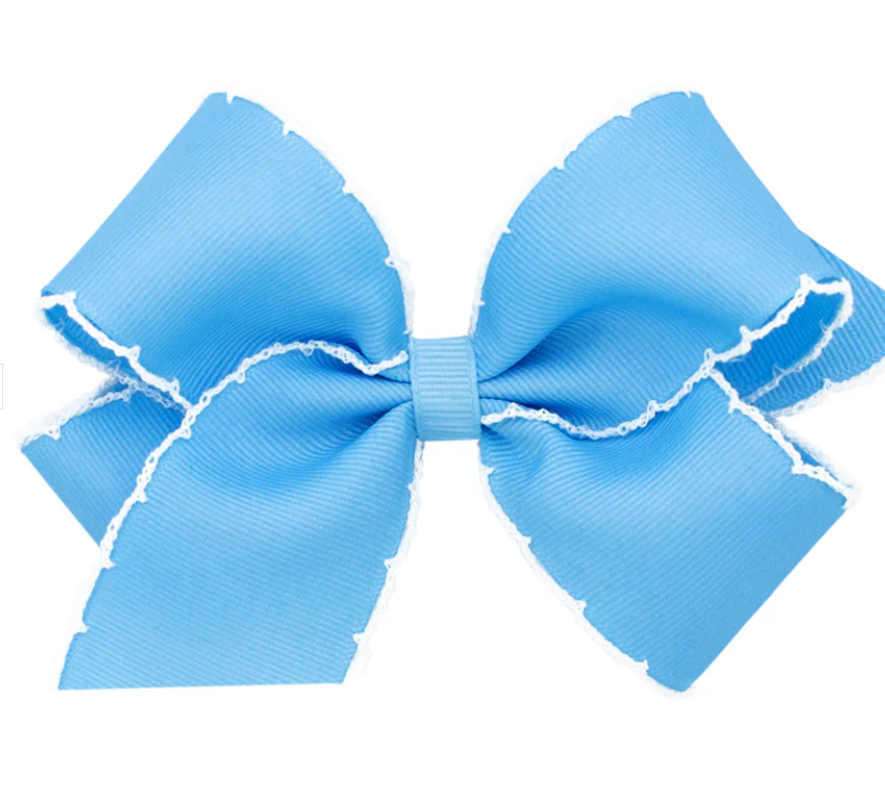 Medium Grosgrain Hair Bow with Moonstitch - Light Blue/White from Anderson Parker