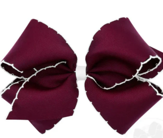 Medium Grosgrain Hair Bow with Moonstitch - Maroon/White from Anderson Parker