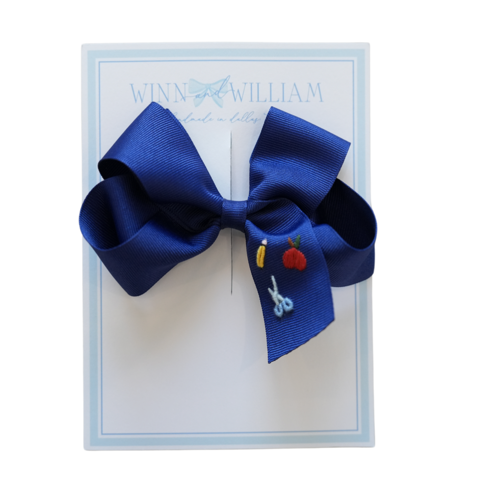 Medium Navy Bow with School Supplies from Anderson Parker