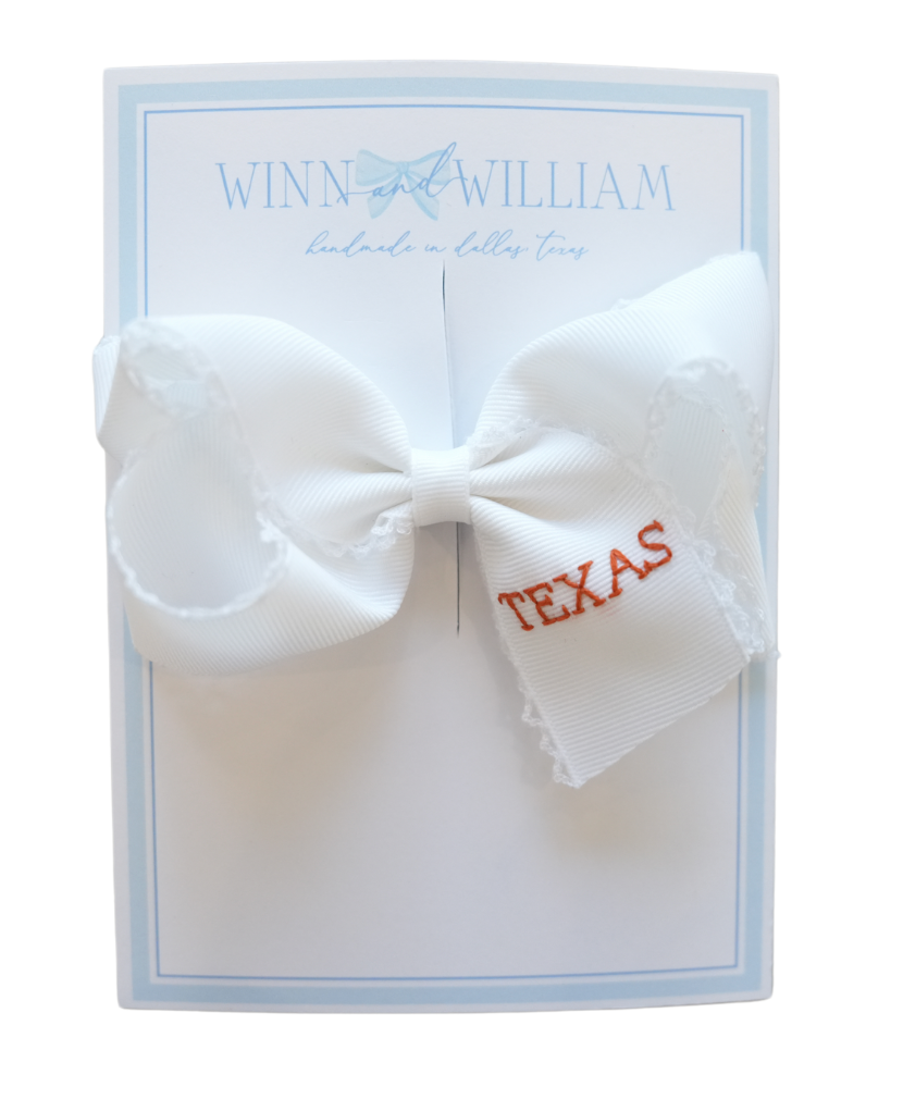 Medium White Moonstitch Bow w/ Burnt Orange Texas from Anderson Parker