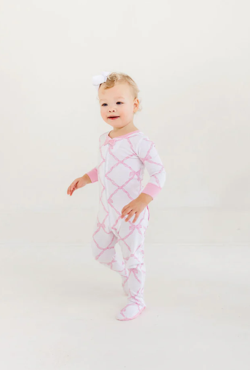 Noelle's Night Night Footie - Belle Meade Bow with Pier Party Pink from Anderson Parker