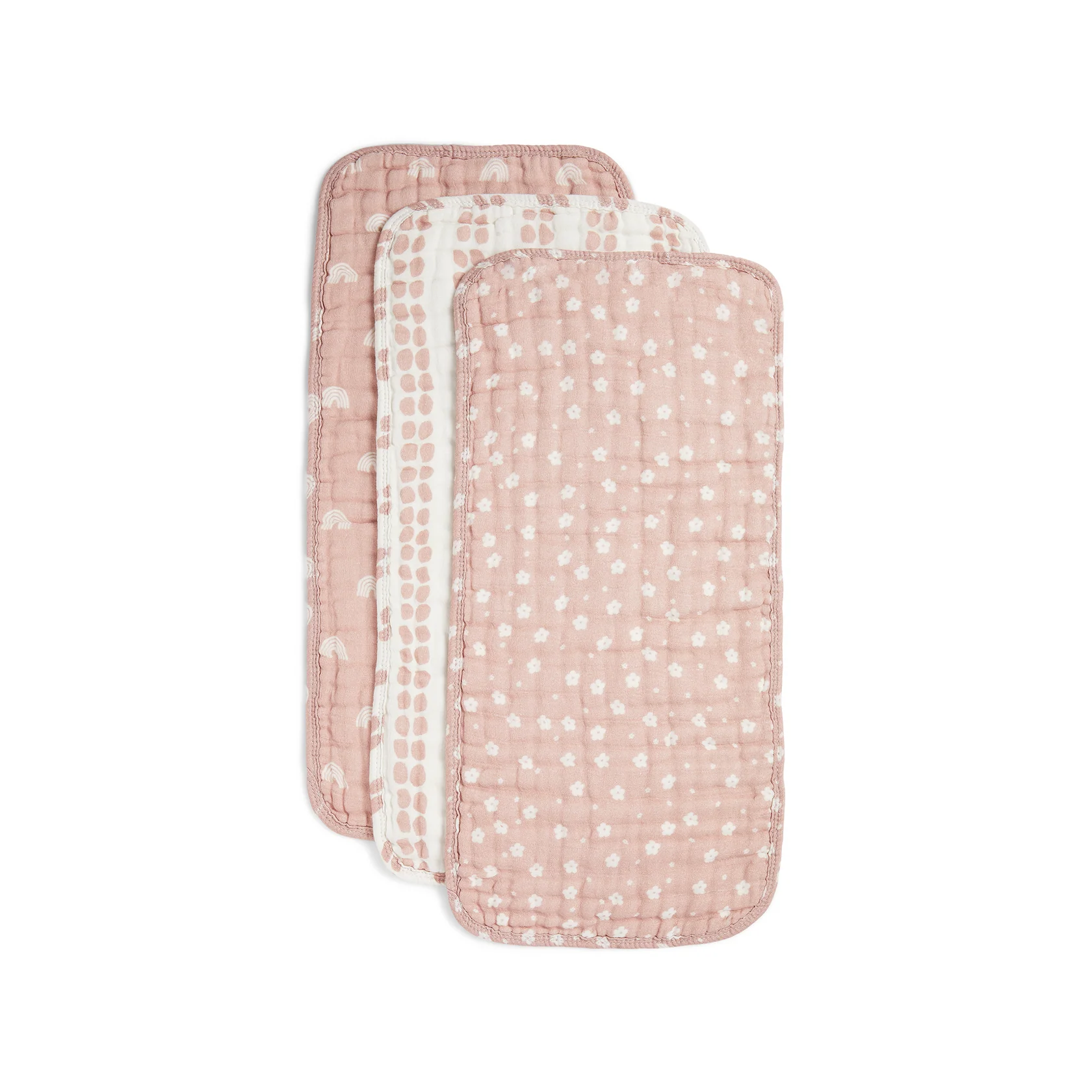 ORGANIC MUSLIN BURP CLOTHS, 3 PACK - DESERT PINK + IVORY from Anderson Parker