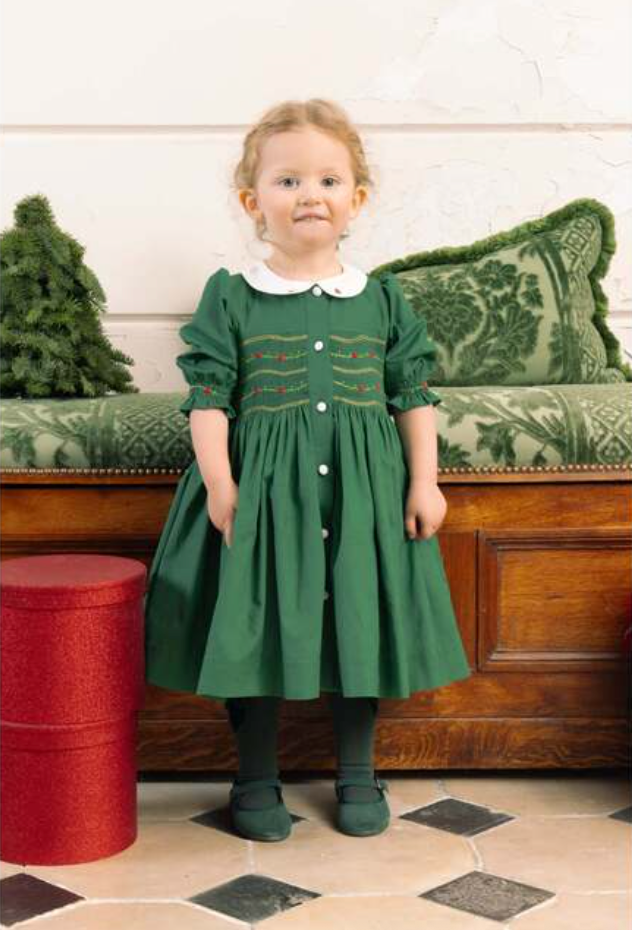 Olympe Green Smocked Christmas Dress from Anderson Parker
