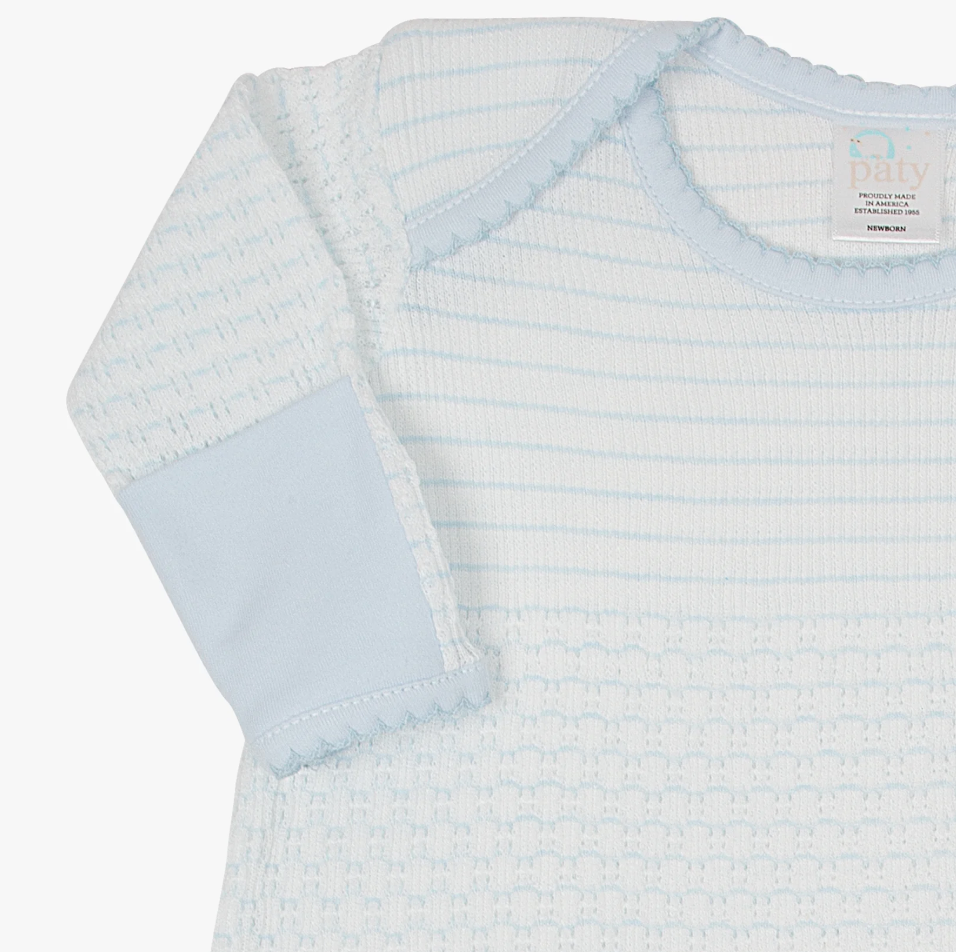 Paty Knit Overlap Shoulder Gown with Pima (Pinstripe) No Bow - Blue from Anderson Parker