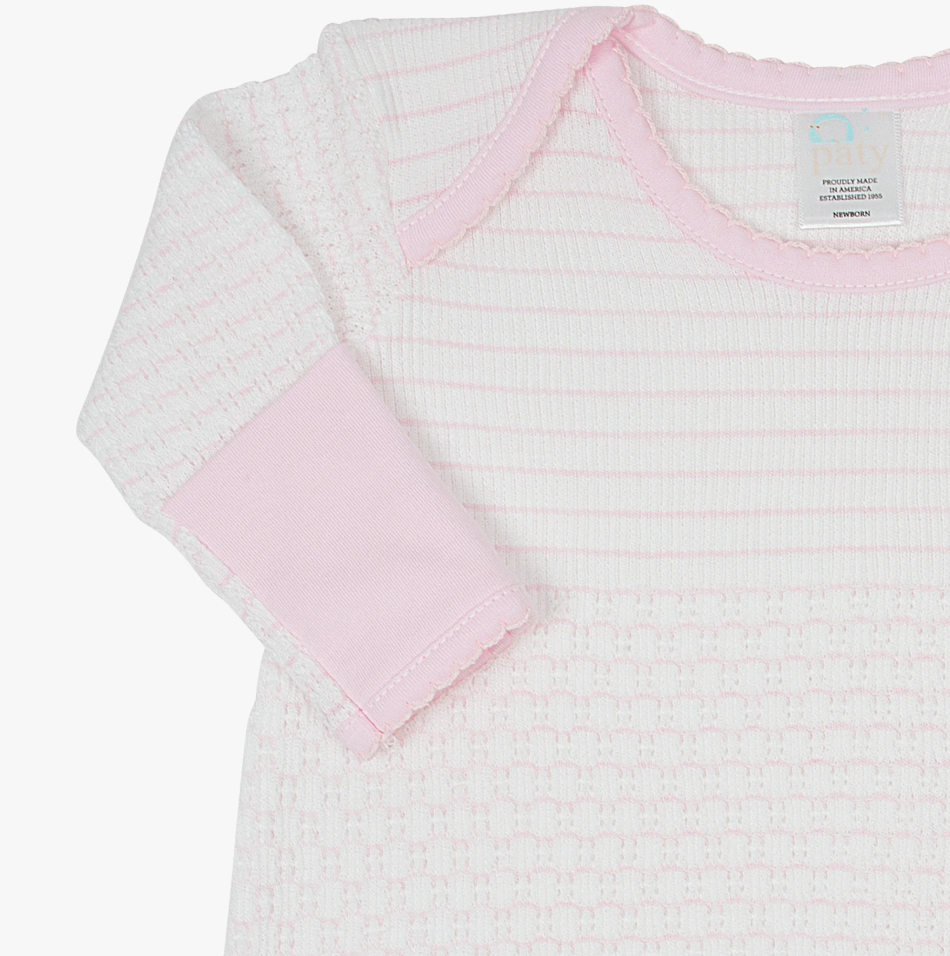 Paty Knit Overlap Shoulder Gown with Pima (Pinstripe) No Bow - Pink from Anderson Parker