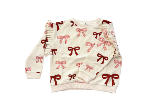Pink Cherry Bows Ruffle Slouch Sweatshirt - Natural from Anderson Parker