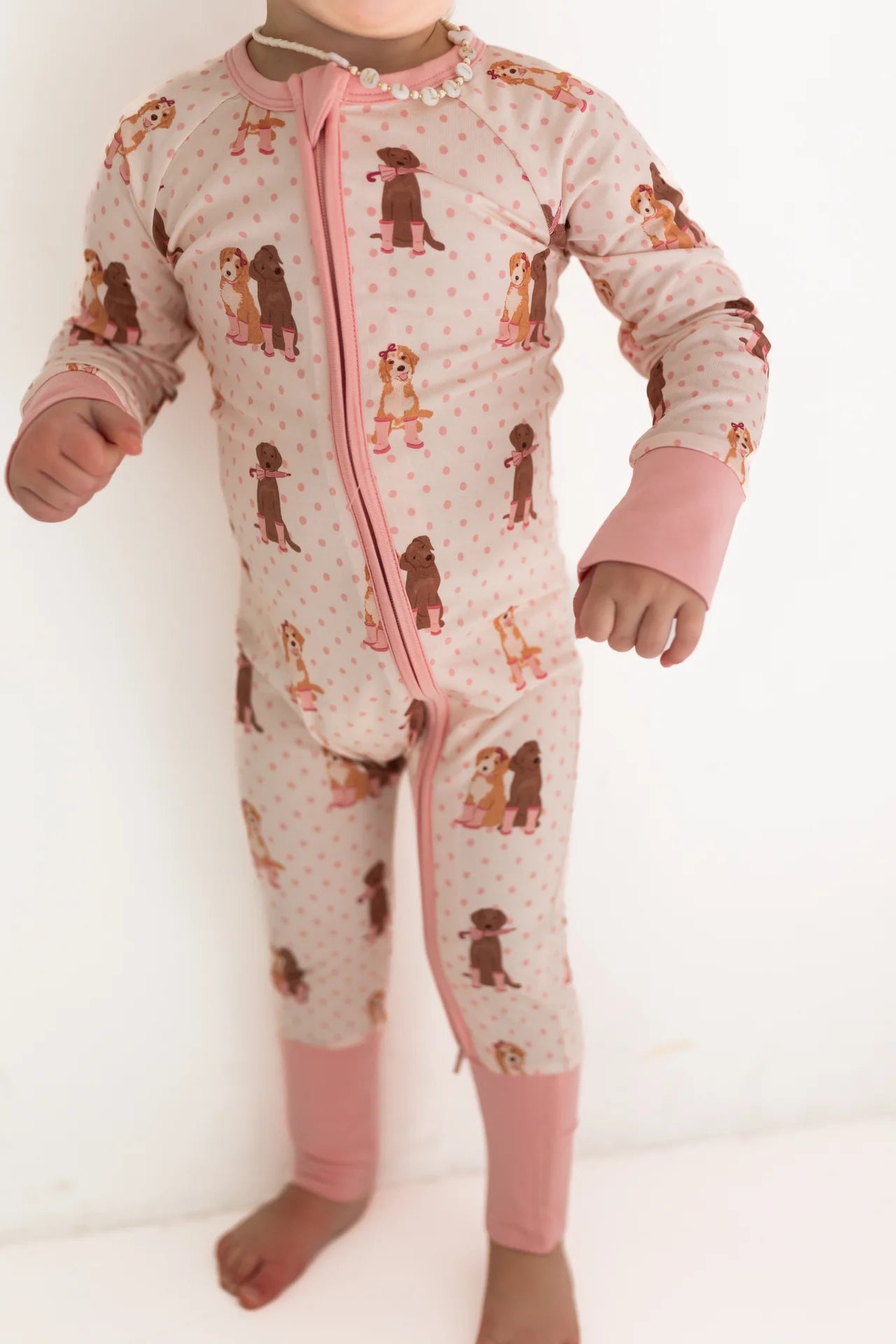 Pink Pup Friends Zipper Romper from Anderson Parker