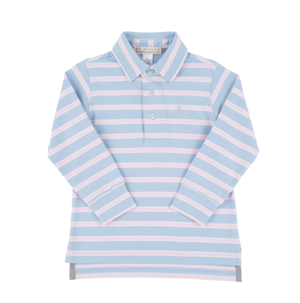 Prim And Proper Polo - Long Sleeve - Beale Street Blue Palm Beach Pink and Worth Ave White/Grantley Gray from Anderson Parker