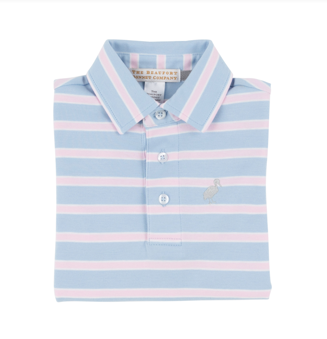 Prim And Proper Polo - Long Sleeve - Beale Street Blue Palm Beach Pink and Worth Ave White/Grantley Gray from Anderson Parker