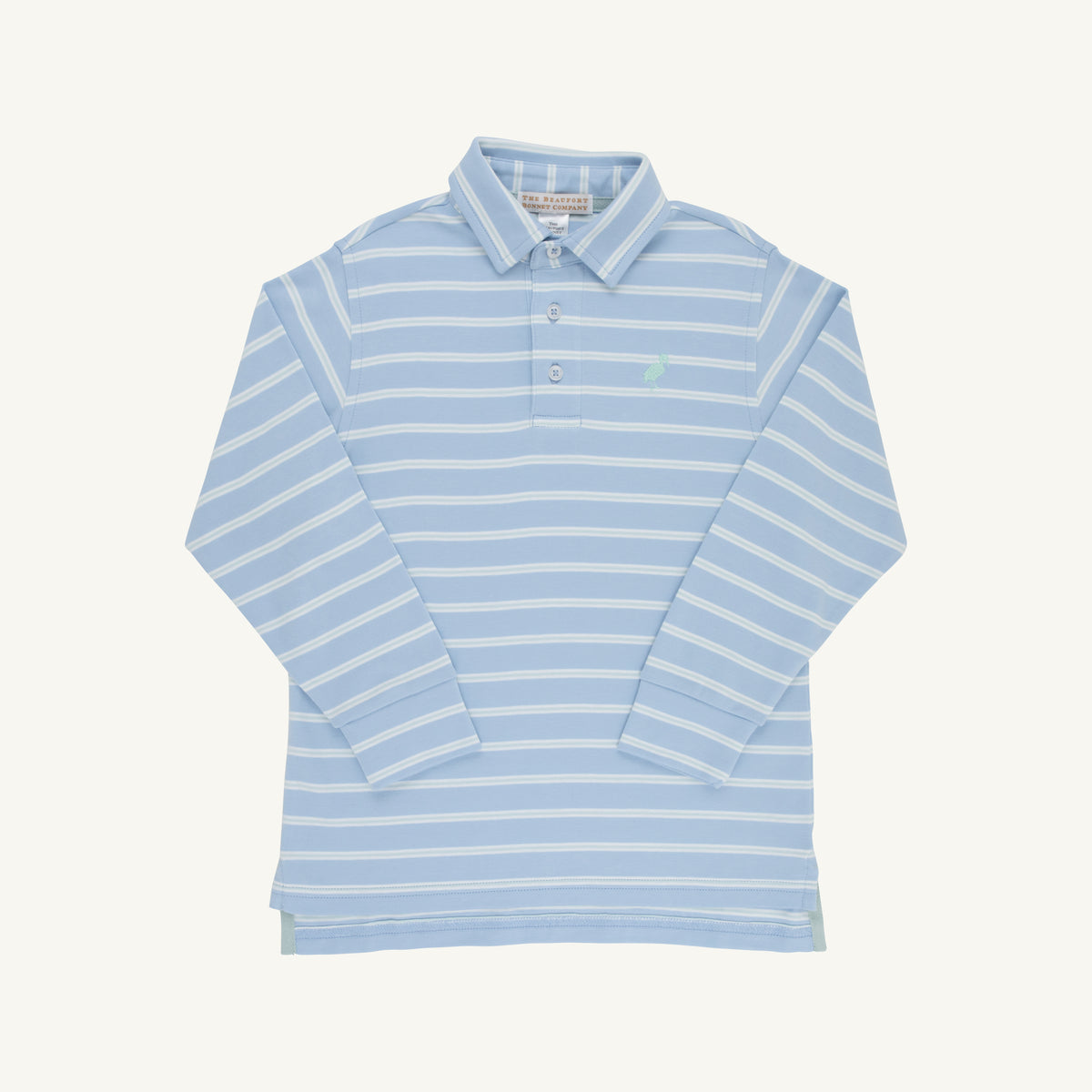 Prim And Proper Polo Long Sleeve - Sarasota Sky Worth Ave White and Old Greenwich Green Stripe/Old Greenwich Green from Anderson Parker