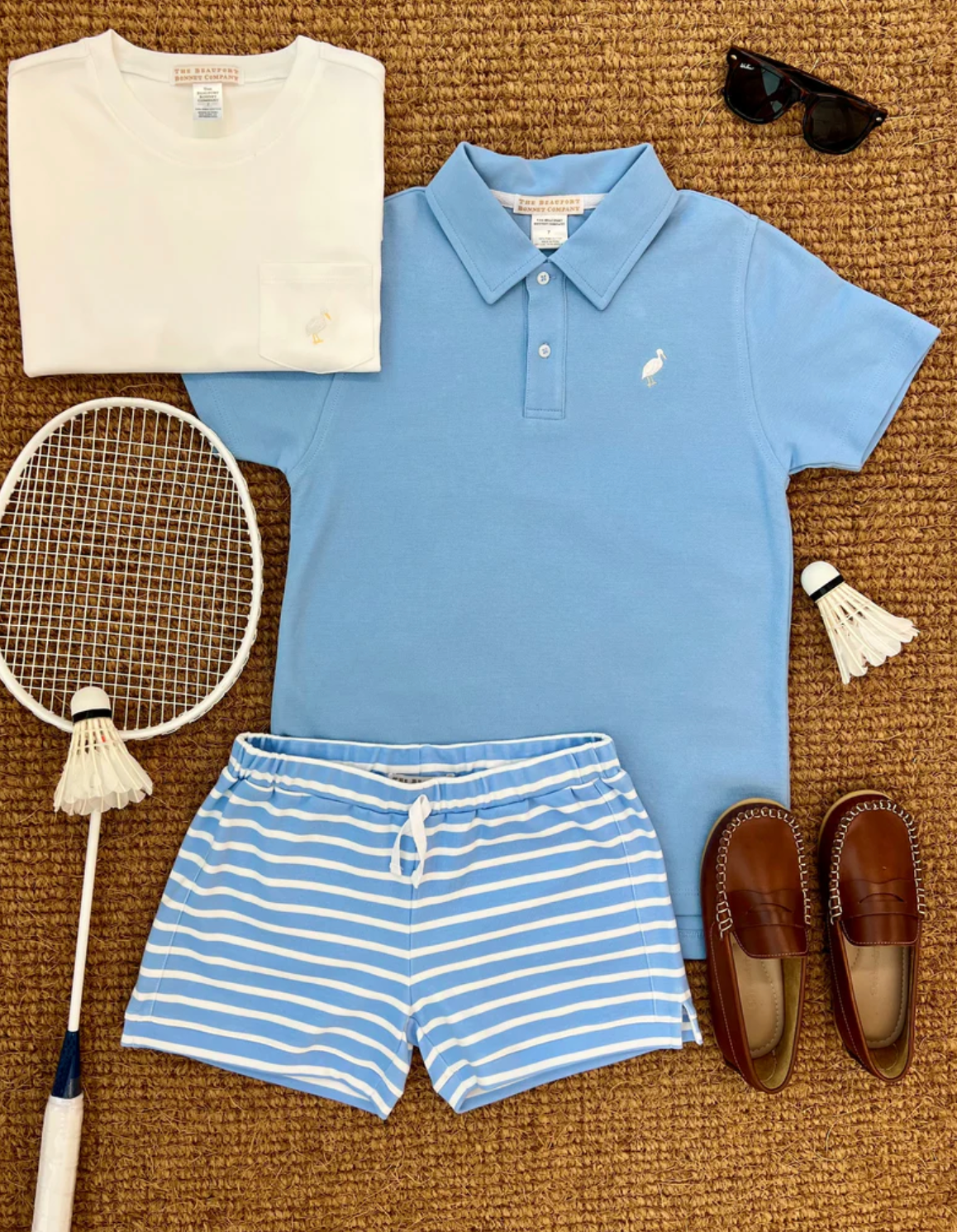 Prim & Proper Beach Polo - Sarasota Sky with Multicolor Stork from Anderson Parker