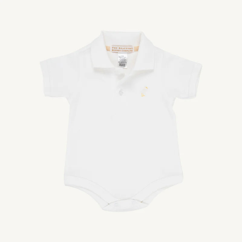 Prim and Proper Polo & Onesie Worth Avenue White with Multicolor Stork from Anderson Parker