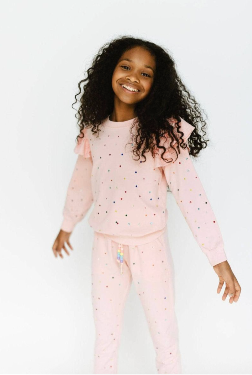 Rainbow Crystal Ruffle Jogger Set from Anderson Parker