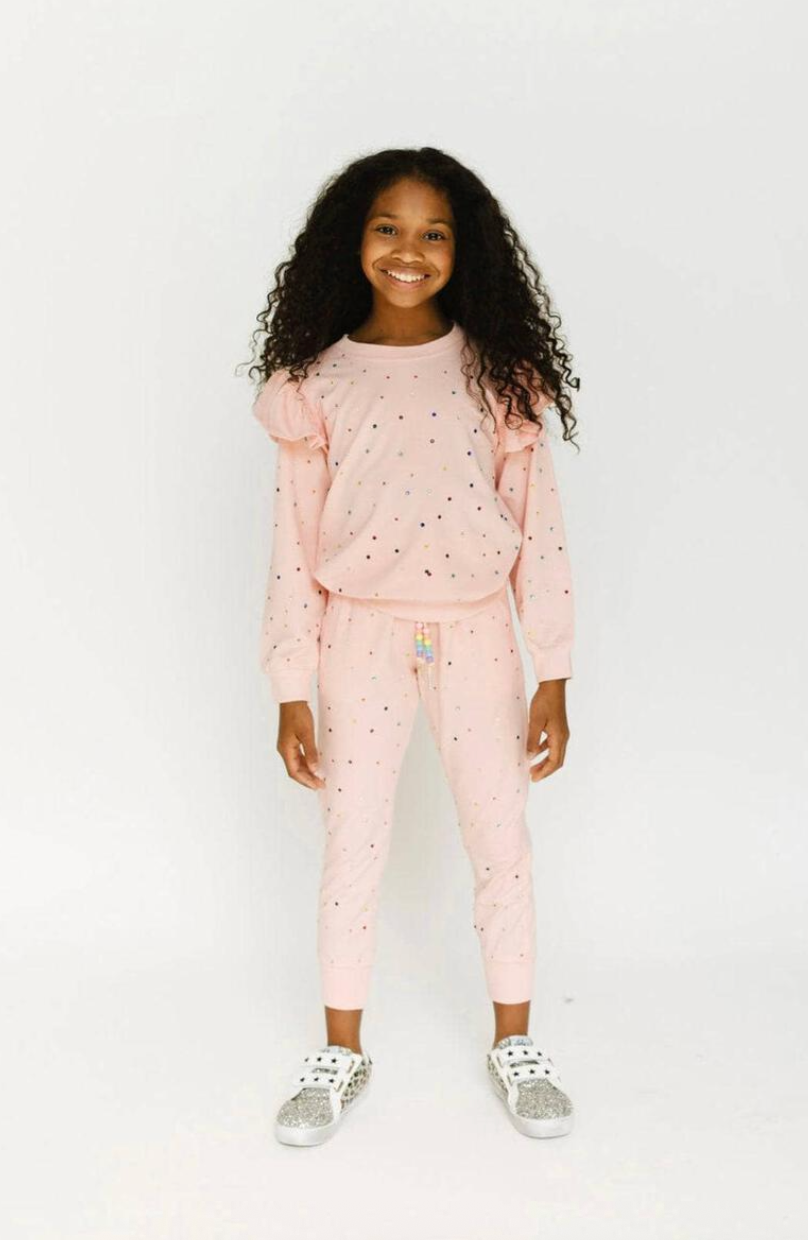 Rainbow Crystal Ruffle Jogger Set from Anderson Parker