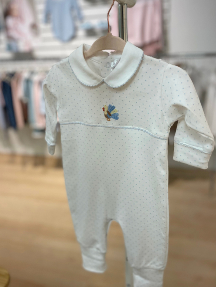 Blue Feather Turkey Pima Playsuit from Anderson Parker