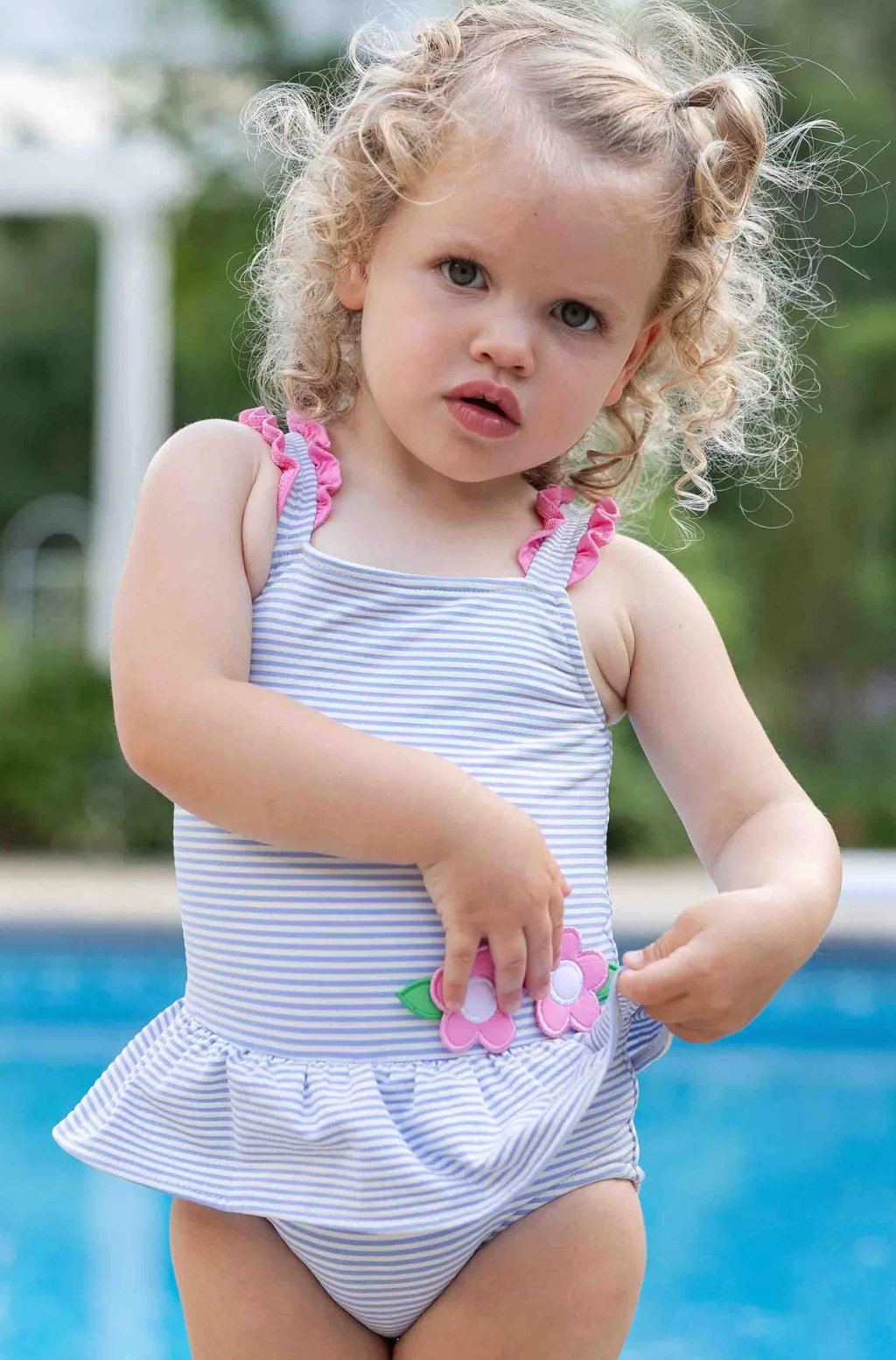 Seersucker Swimsuit With Flowers - Blue from Anderson Parker