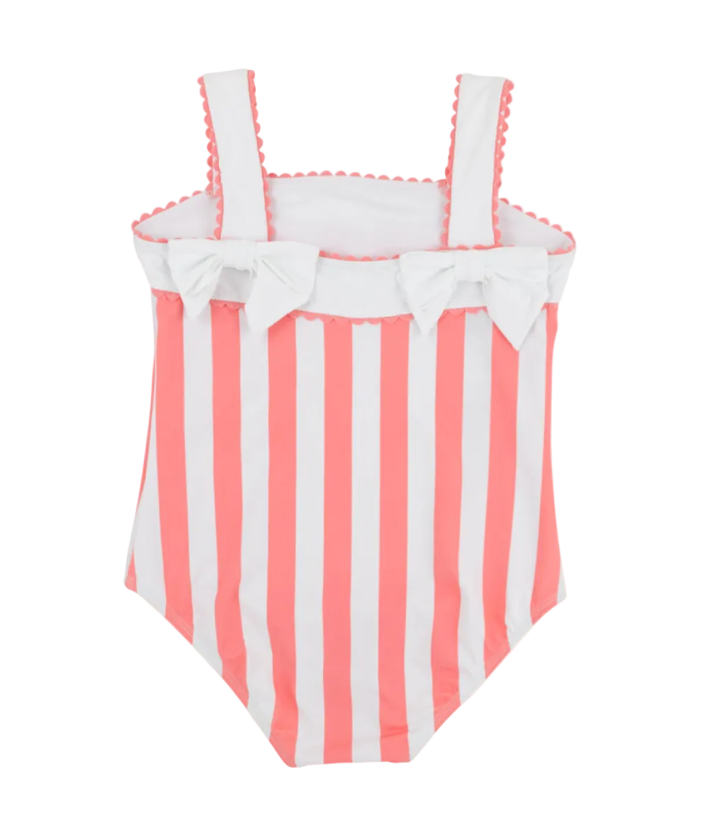 Shannon Bow Bathing Suit - Caicos Cabana Stripe (Parrot Cay Coral)/Worth Ave White from Anderson Parker