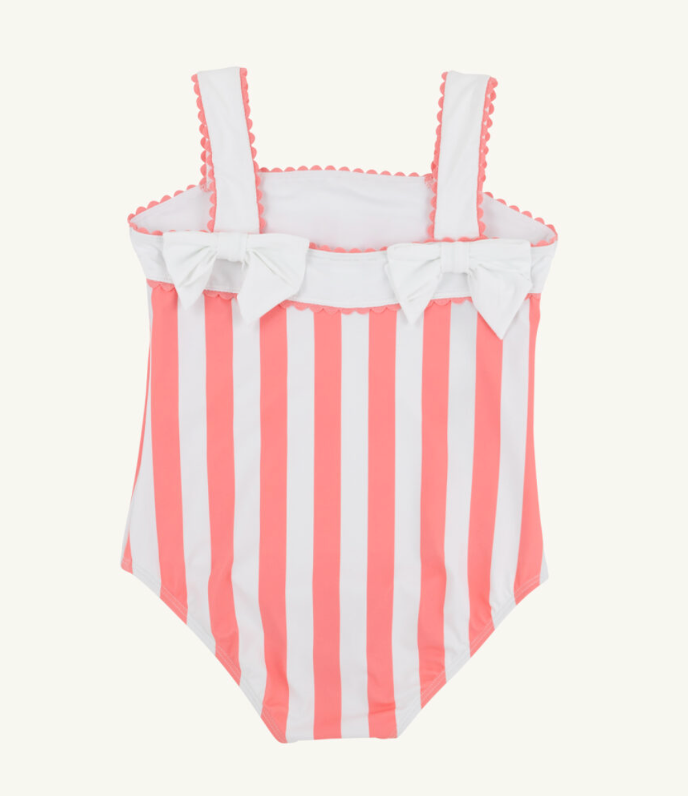 Shannon Bow Bathing Suit - Caicos Cabana Stripe (Parrot Cay Coral)/Worth Ave White from Anderson Parker