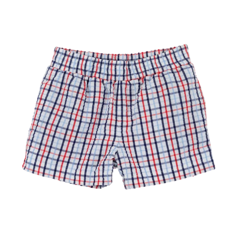Sheffield Shorts - Seersucker - Pierce Mill Plaid Seersucker/Nantucket Navy from Anderson Parker