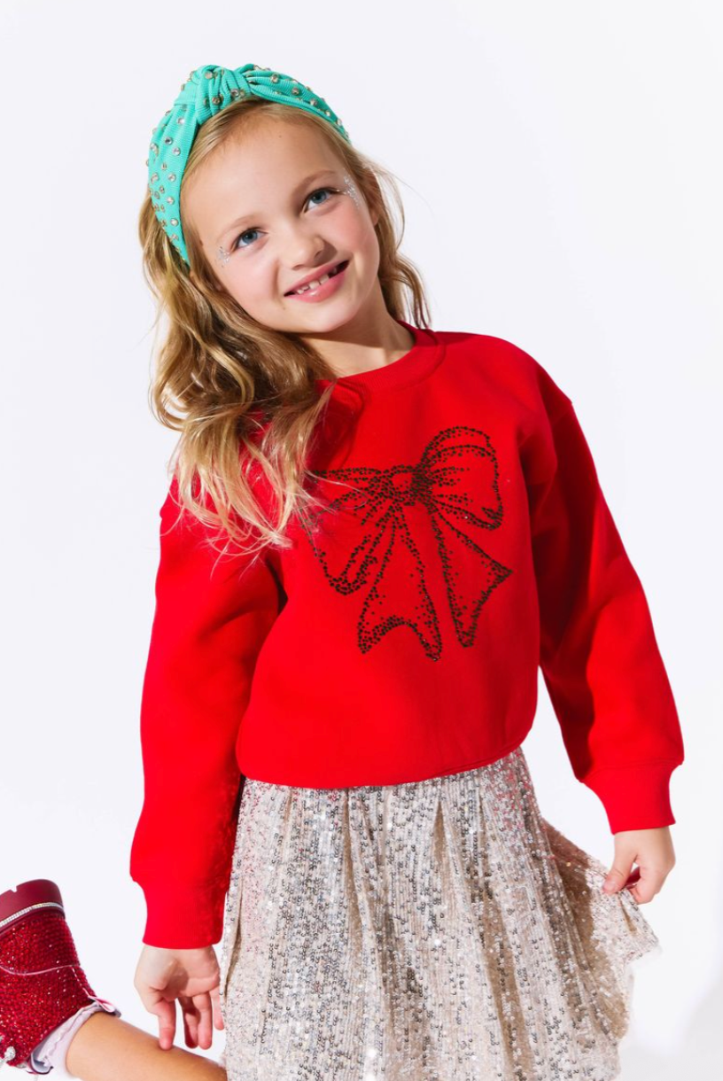 Shimmer Bow Sweatshirt - Red from Anderson Parker