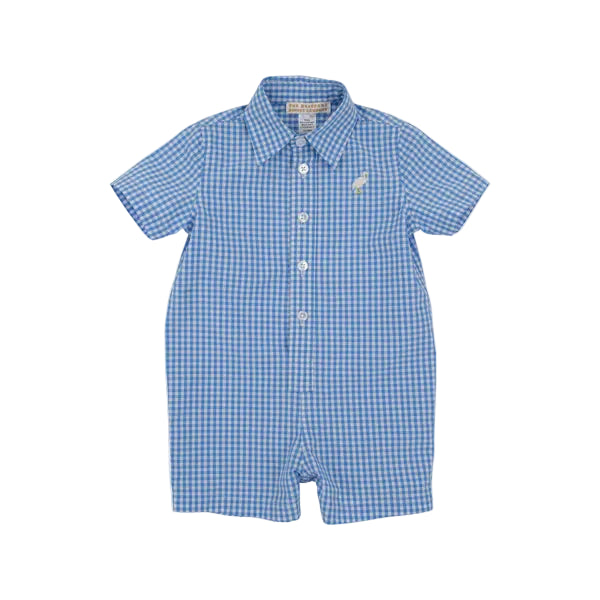 Sir Proper's Romper - Sunrise Blvd. Blue Mini Gingham with Worth Avenue White from Anderson Parker
