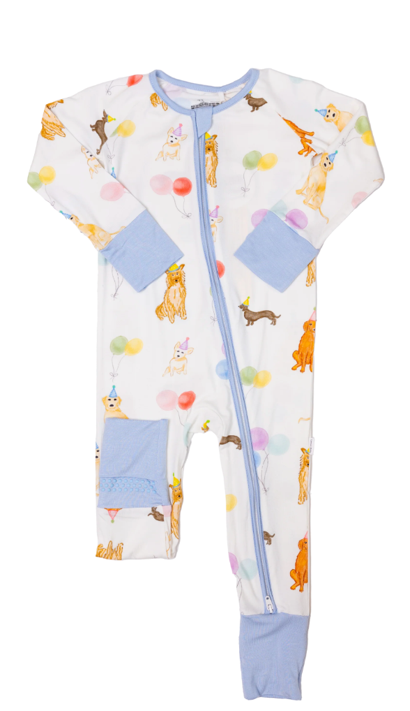 Sleep Romper - Dog Party Blue from Anderson Parker