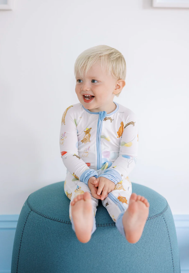 Sleep Romper - Dog Party Blue from Anderson Parker