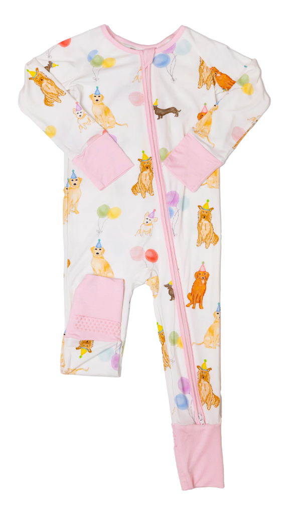 Sleep Romper - Dog Party Pink from Anderson Parker