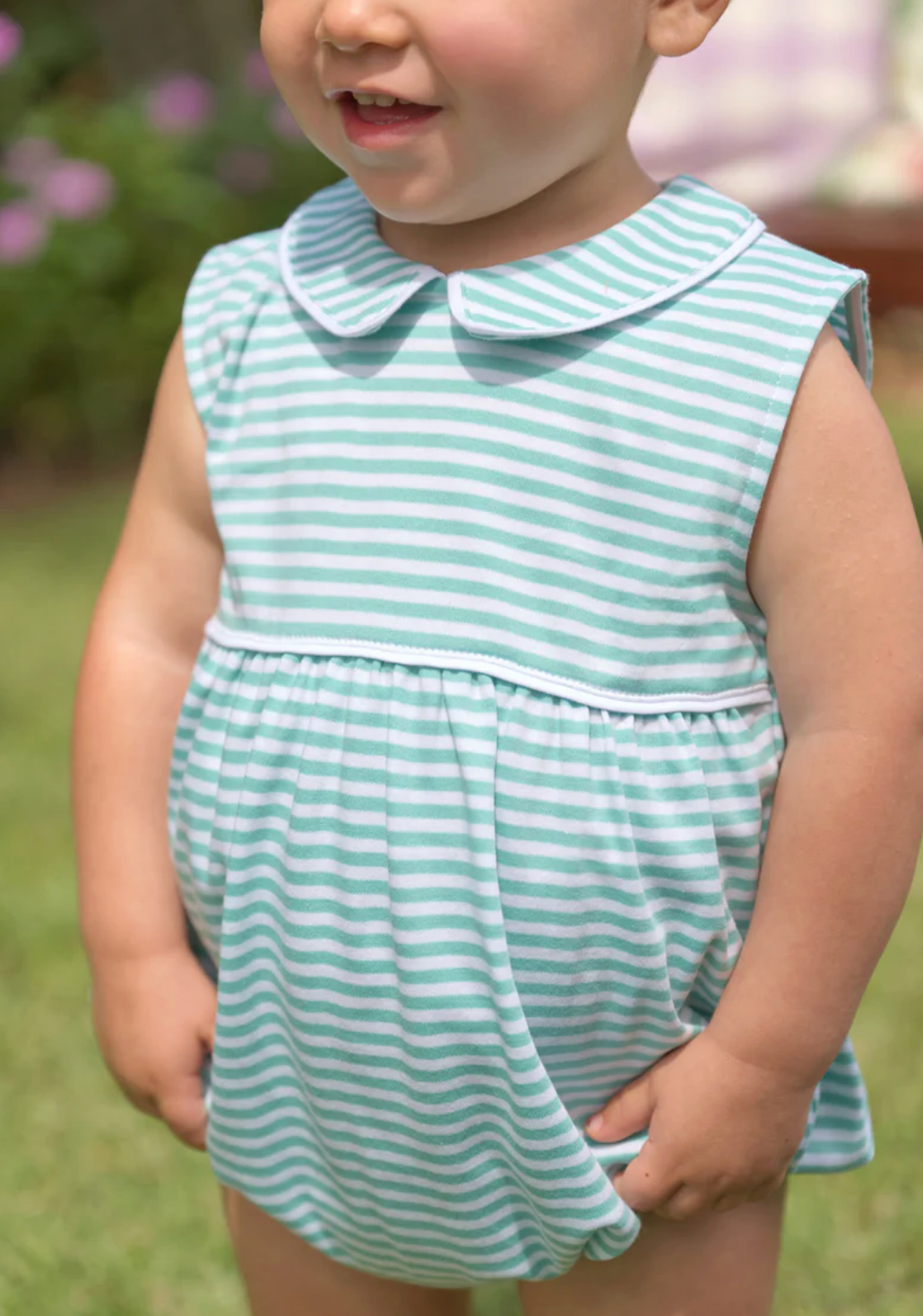 Sleeveless Bradford Bubble - Turks Teal Stripe with Worth Avenue White from Anderson Parker