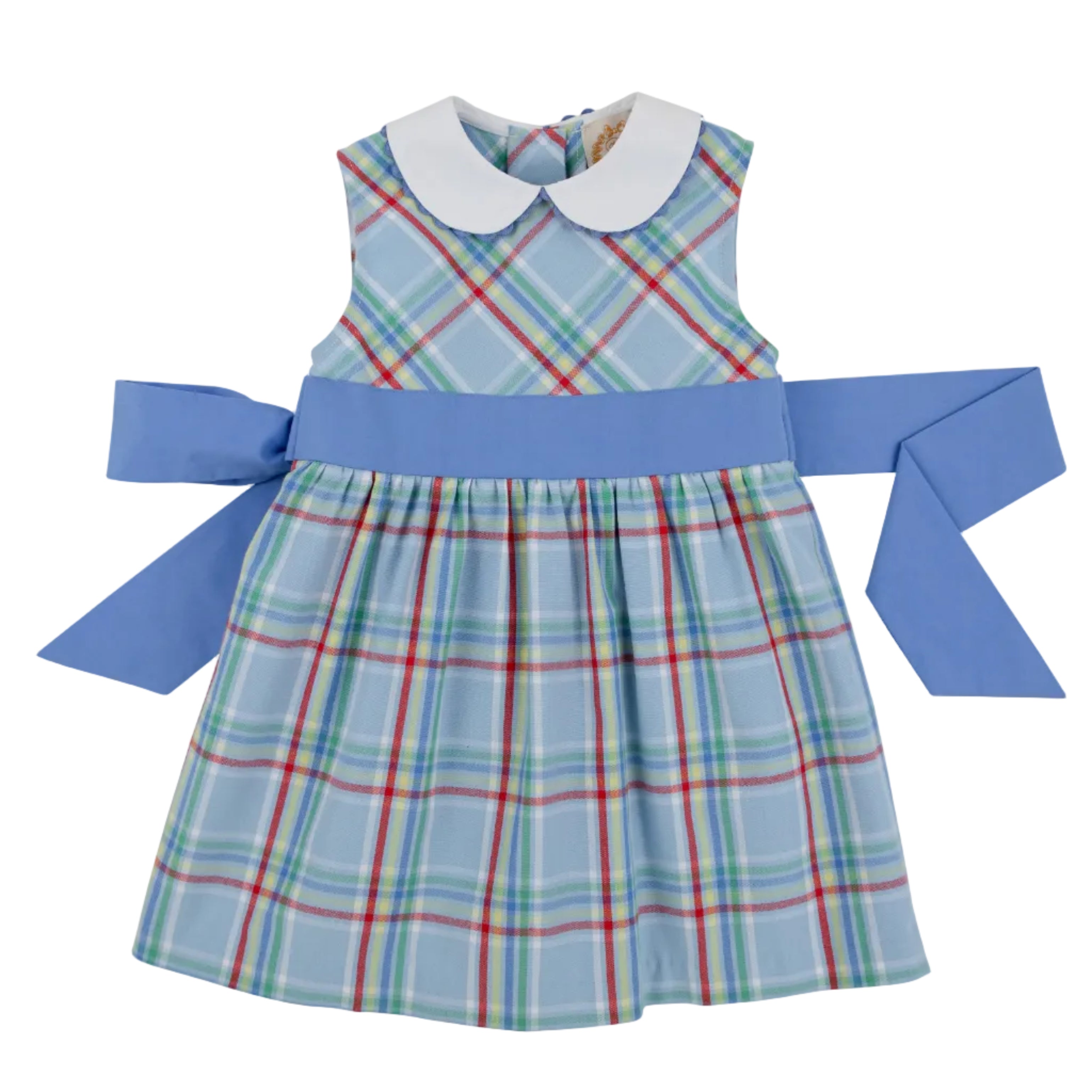 Sleeveless Cindy Lou Sash Dress - Woven Dyed Yarn - Kensington Court Plaid/Barbados Blue from Anderson Parker