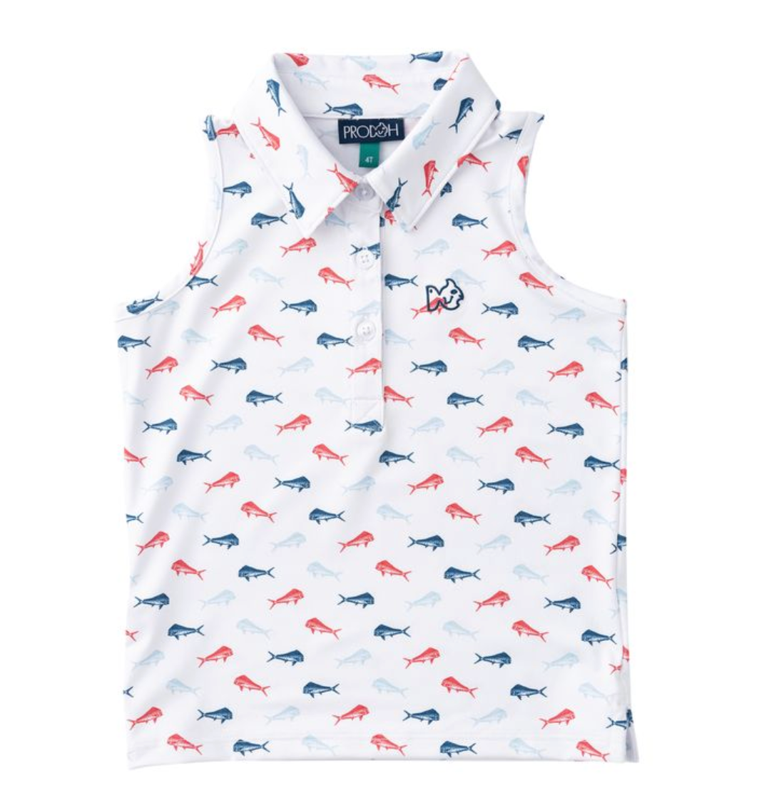 Sleeveless Pro Performance Polo - Americana Fish Print from Anderson Parker