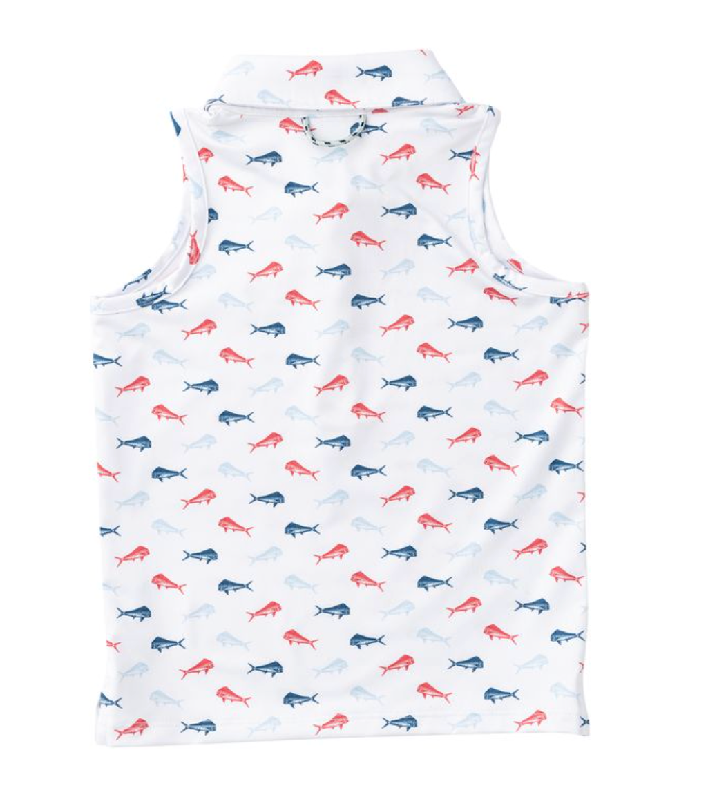 Sleeveless Pro Performance Polo - Americana Fish Print from Anderson Parker