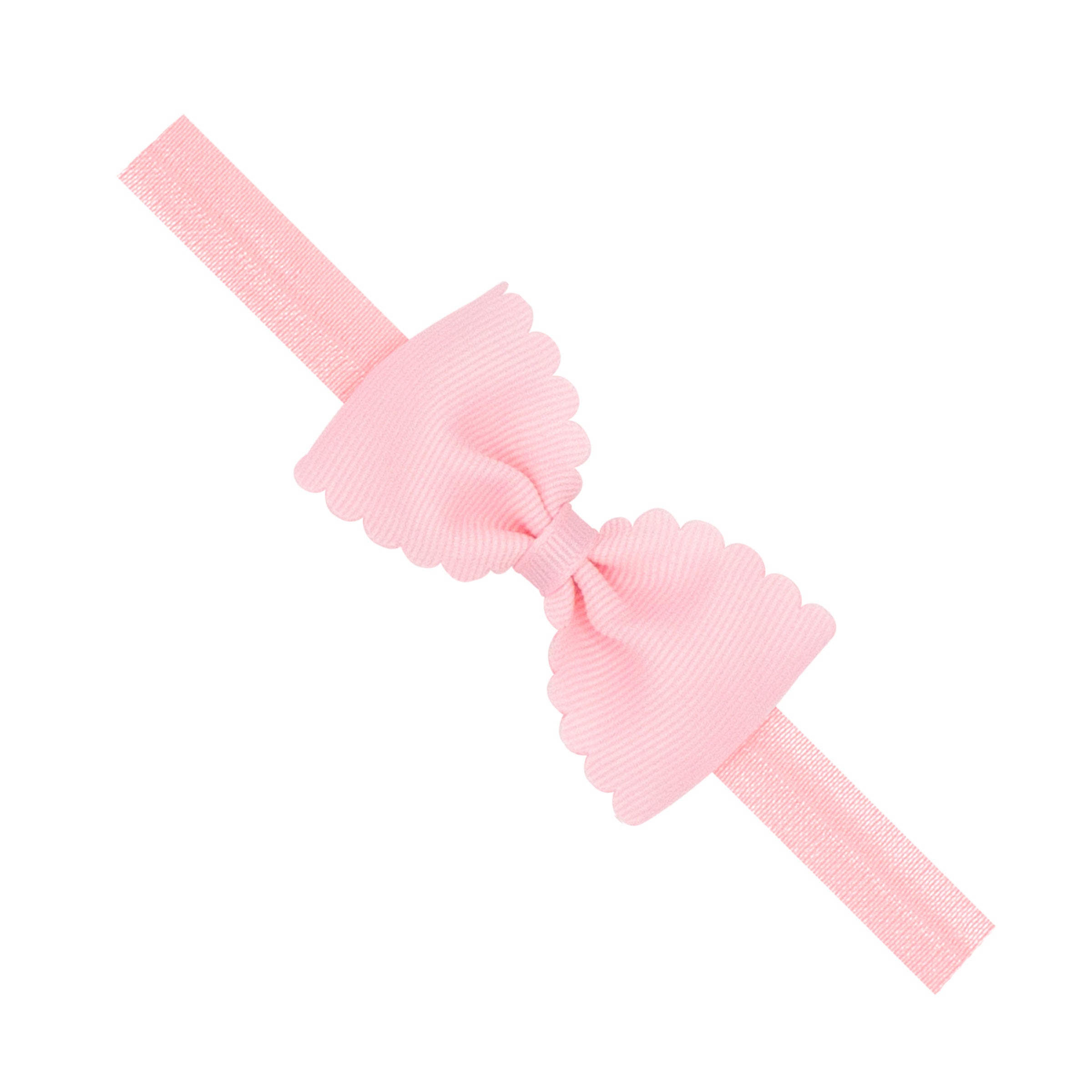 Small Scalloped Edge Grosgrain Bowtie on Matching Elastic Band - Lt Pink from Anderson Parker