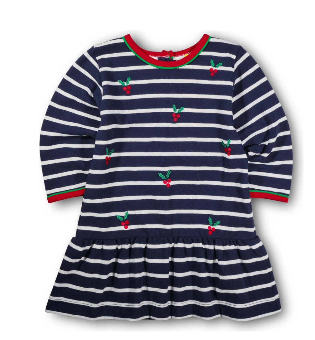 Stripe Knit Dress With Embroidered Holly from Anderson Parker