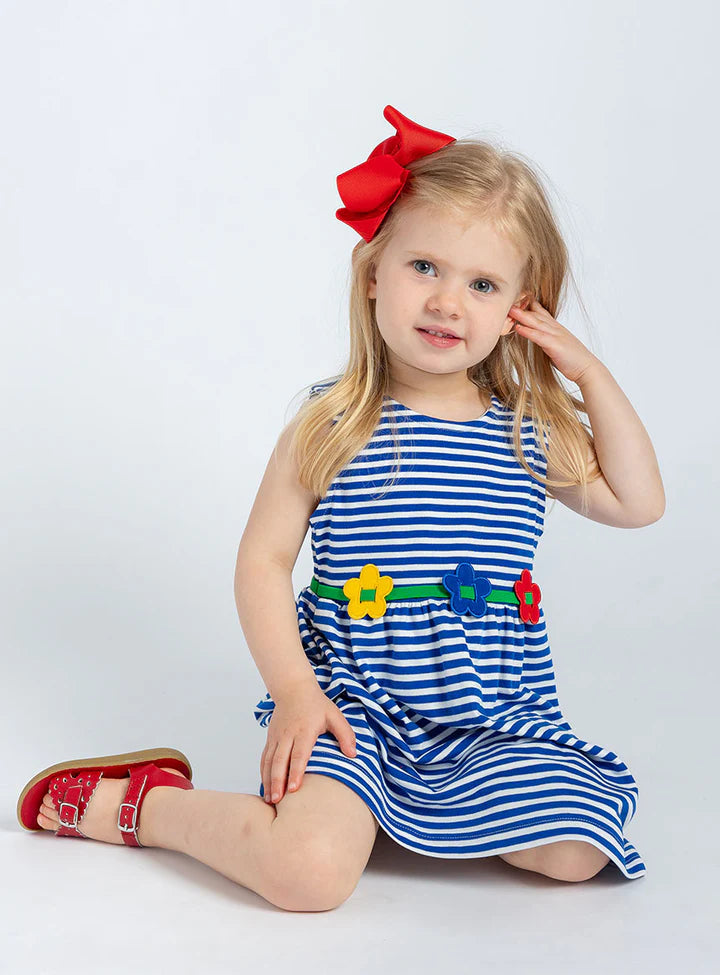 Stripe Knit Dress with Flowers - Blue from Anderson Parker