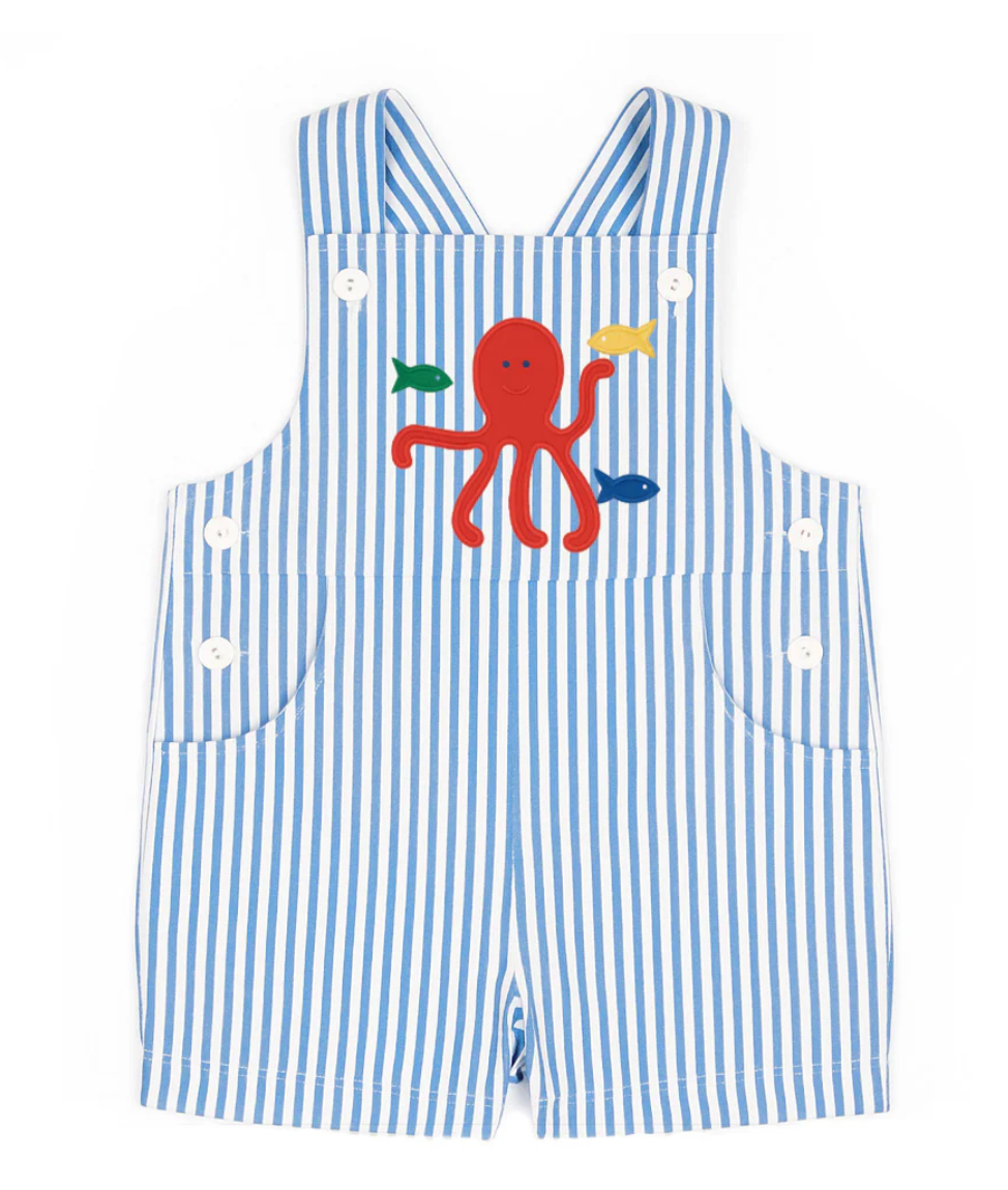 Stripe Seersucker Shortall With Octopus from Anderson Parker