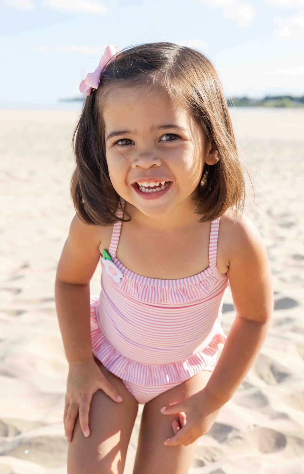 Stripe Seersucker Swimsuit with Flower - Pink from Anderson Parker