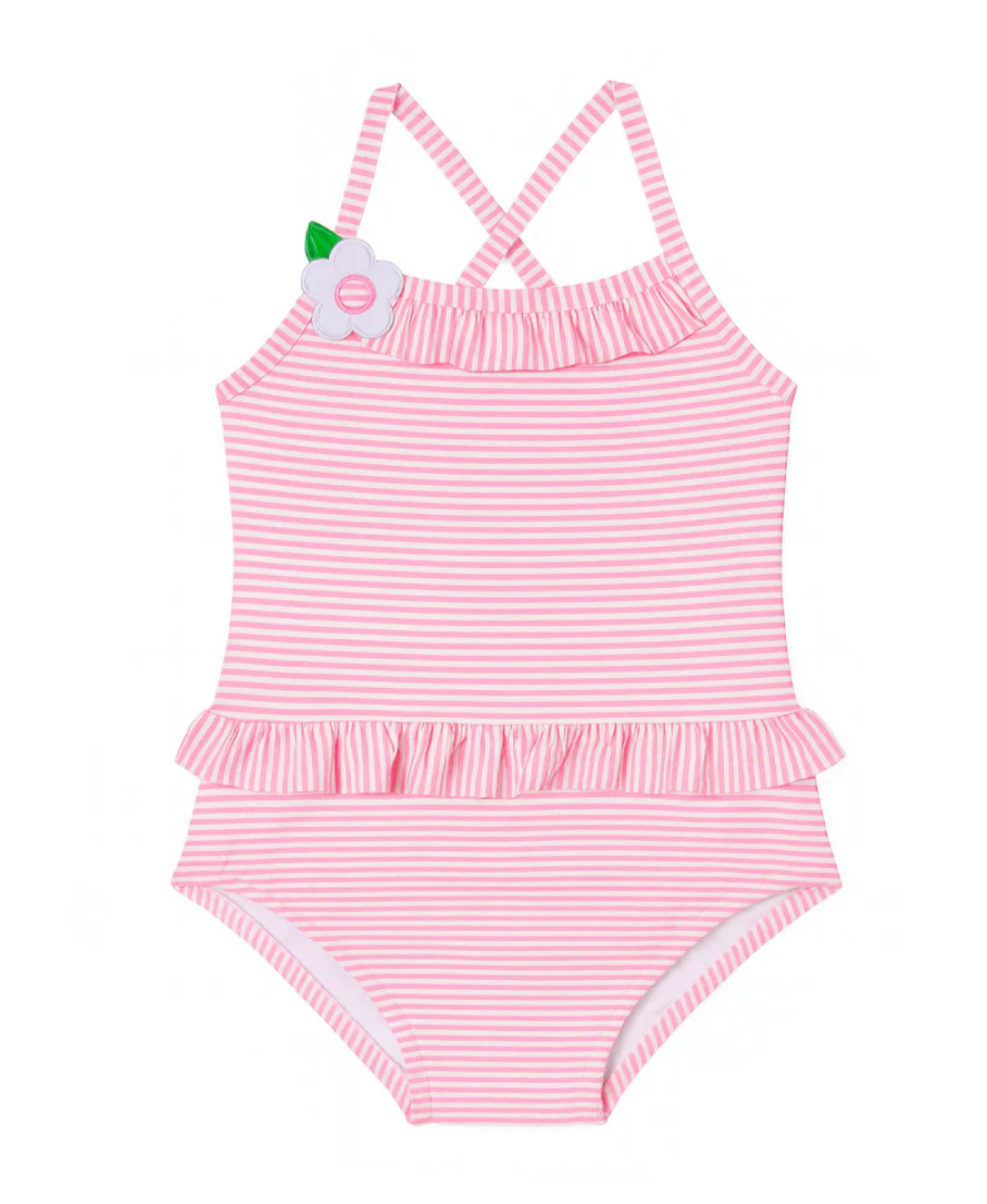 Stripe Seersucker Swimsuit with Flower - Pink from Anderson Parker