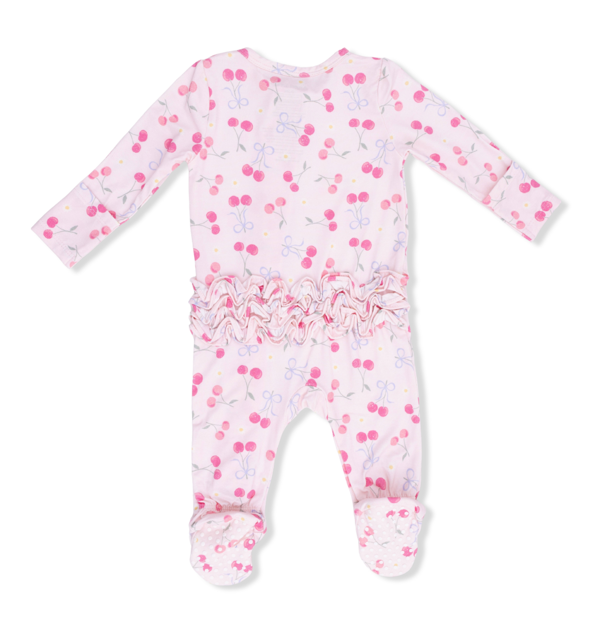 Sweet Bow Cherries - 2 Way Ruffle Back Zipper Footie from Anderson Parker