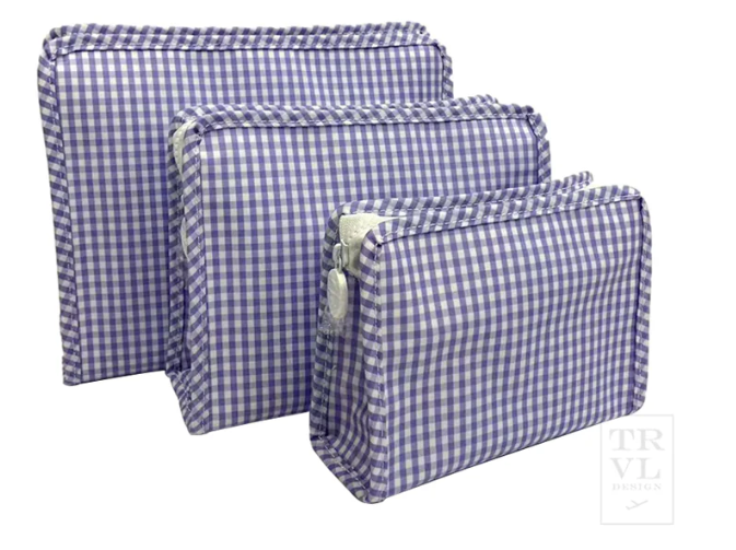 TRVL Roadie Medium Zip Pouch - Gingham Lilac from Anderson Parker
