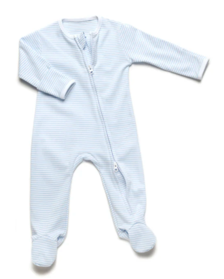 Two Way Zip Striped Footie Pajama | Lt Blue Stripe from Anderson Parker