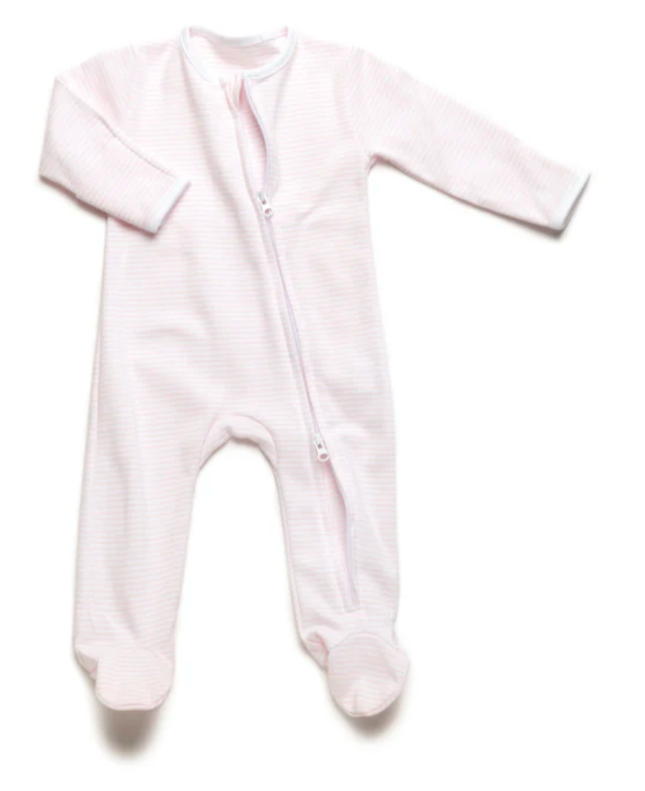 Two Way Zip Striped Footie Pajama | Lt Pink Stripe from Anderson Parker