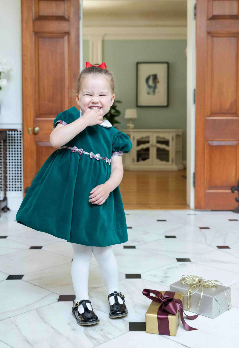 Velvet Waist Dress With Plaid Bows from Anderson Parker