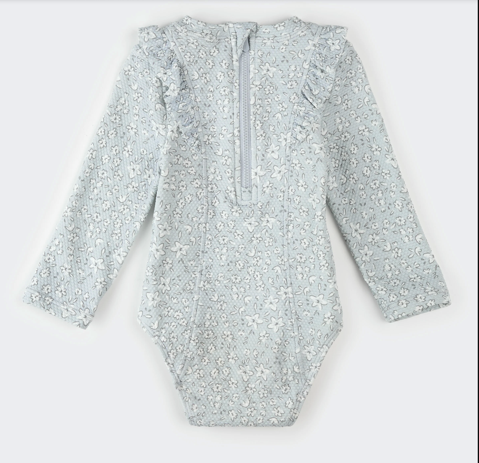 Vintage Flowers Print on Powder Blue Long-Sleeve One-Piece Swimsuit from Anderson Parker