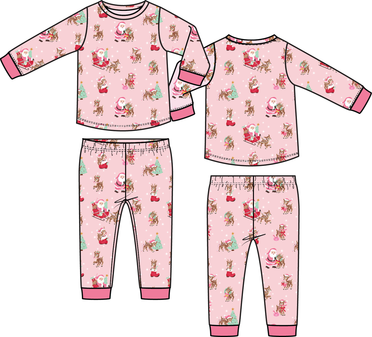 Vintage Reindeer & Santa Pink - Long Sleeve Loungewear Set from Anderson Parker