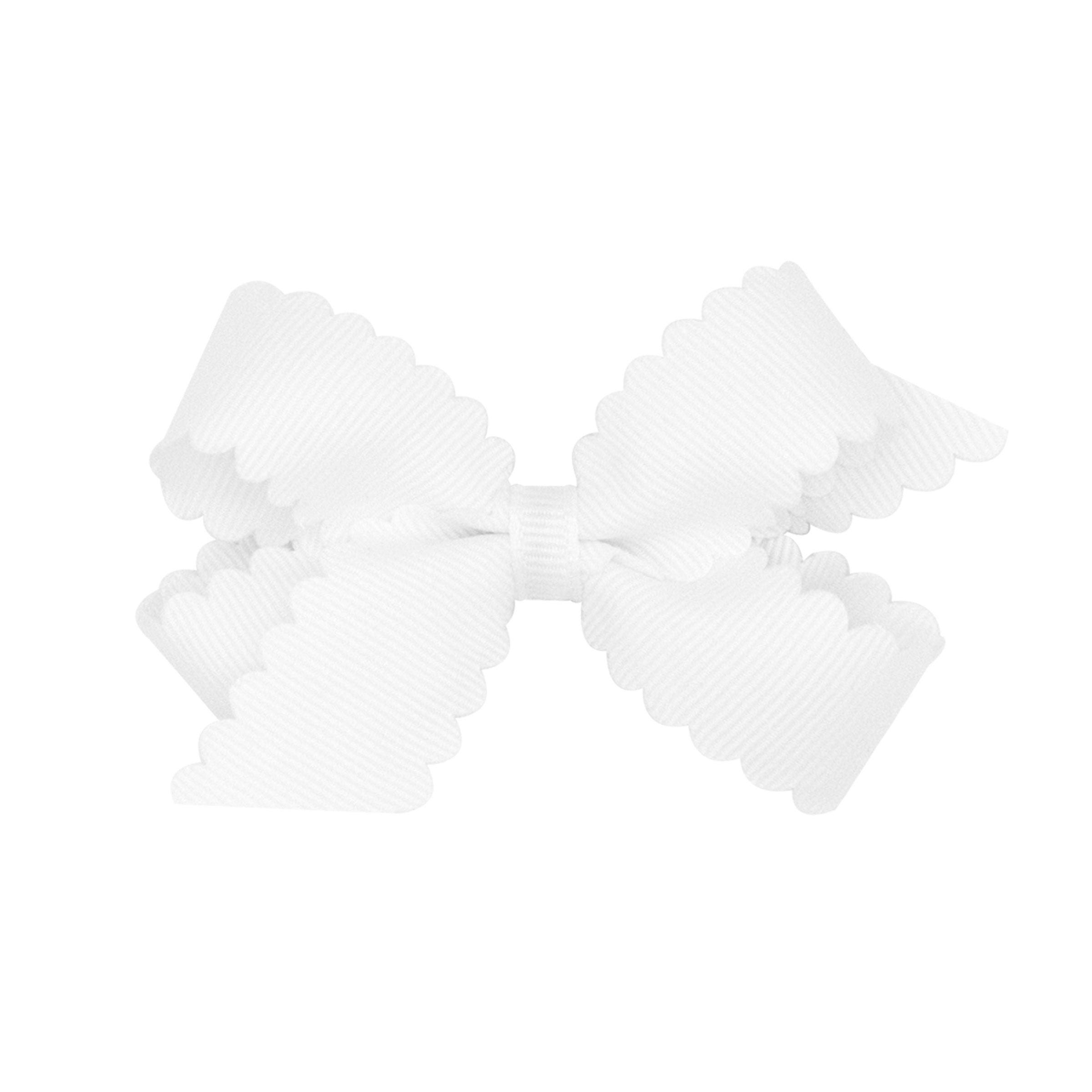 WHITE - Mini Grosgrain Hair Bow with Scalloped Edge from Anderson Parker