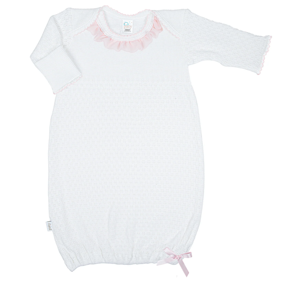White Paty Knit LS Lap Shoulder Gown w/ Chiffon Trim - Pink from Anderson Parker