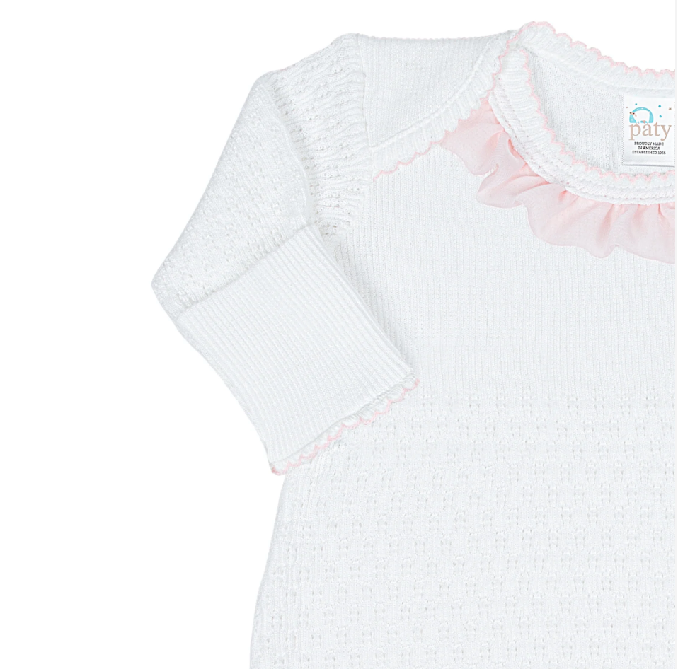 White Paty Knit LS Lap Shoulder Gown w/ Chiffon Trim - Pink from Anderson Parker